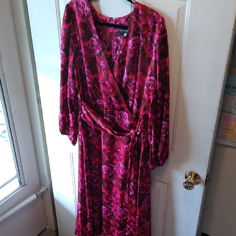Maison Tara Vibrant Pink and Red Women's 18W Flowing Dress Cottagecore